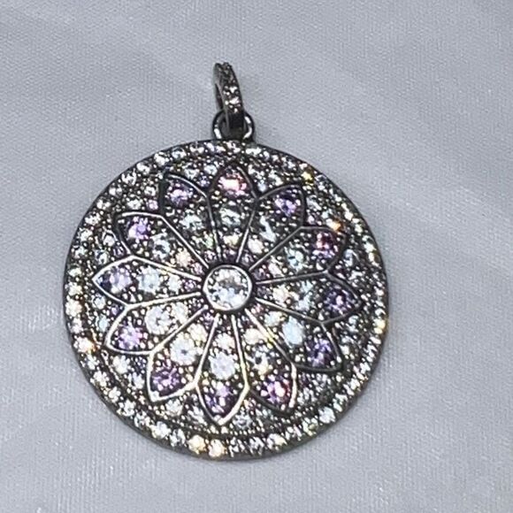 Silver Tone CZ Mandala Pendant - Picture 3 of 9